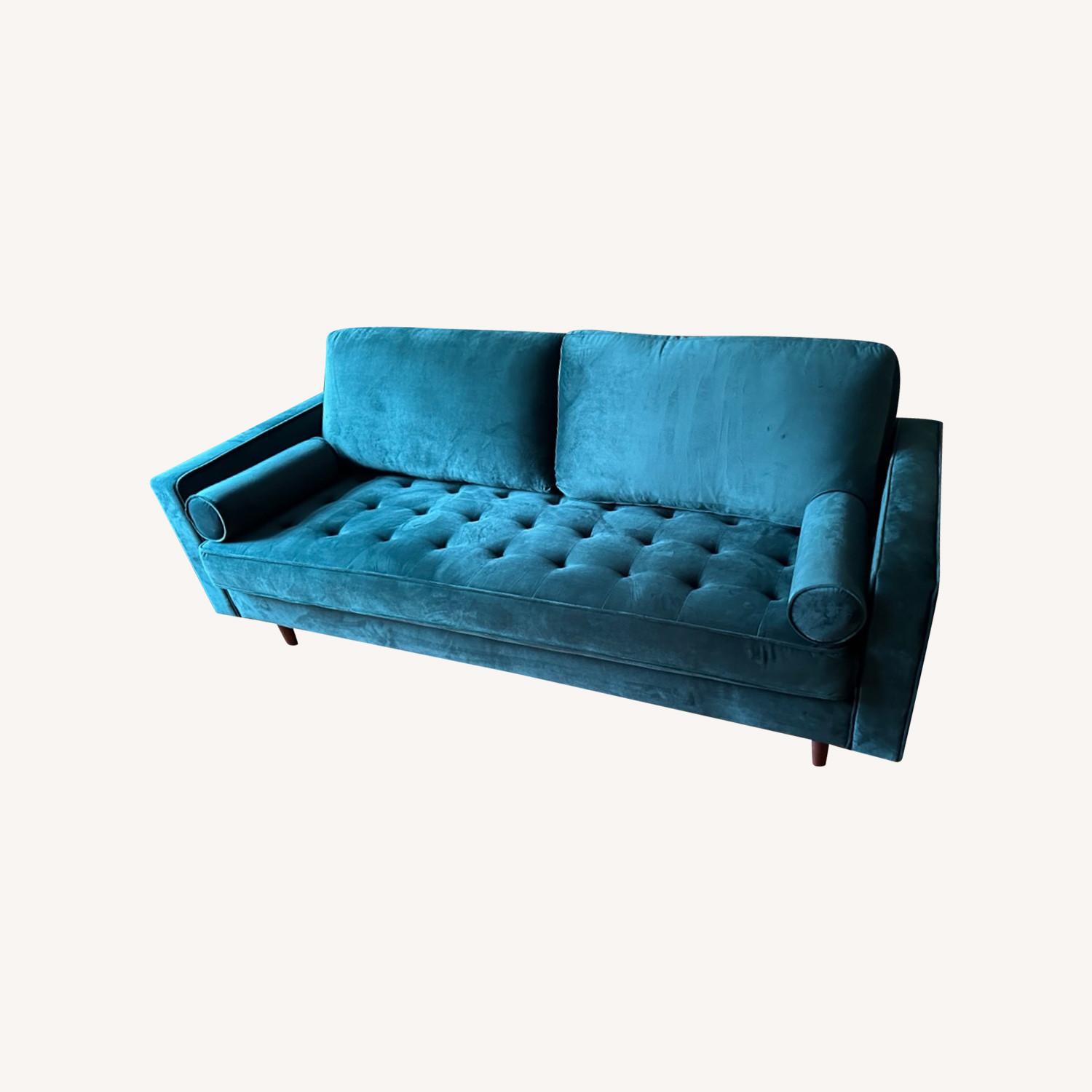 AllModern Geo 84'' Velvet Sofa, Emerald Green - image-0