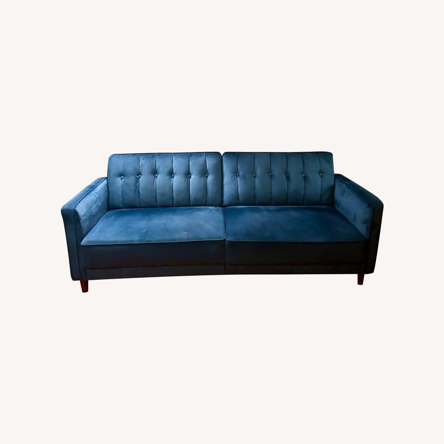 All Modern Blue Velvet Wallace Convertible Sofa - image-0