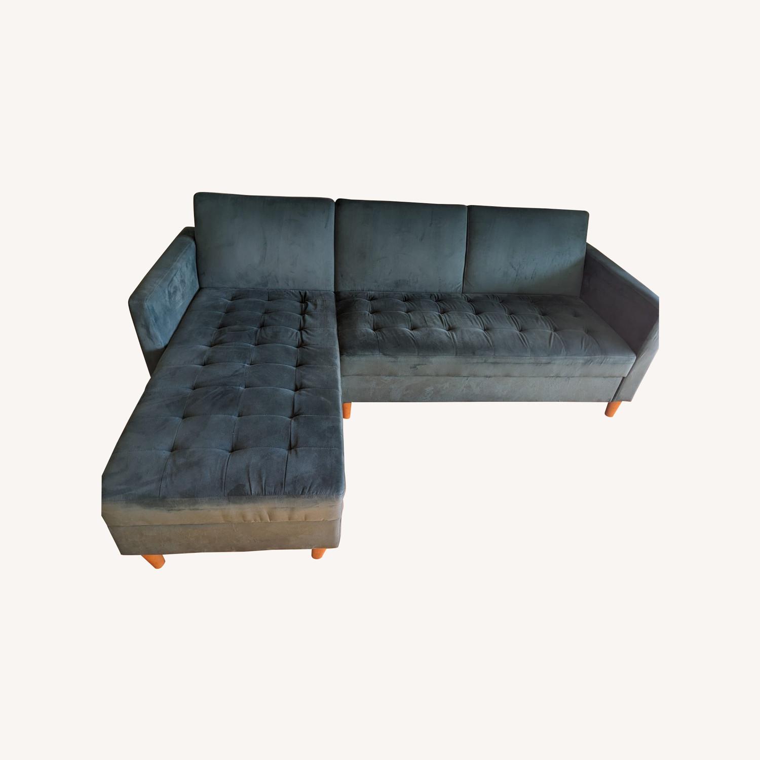 Emerald Green Velvet Sectional with Storage - image-0