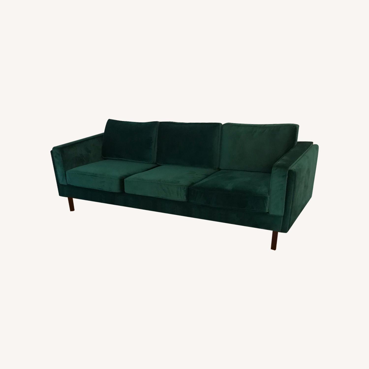 Wade Logan Mid Century Style Emerald Green Velvet Couch - image-0