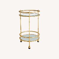 One King's Lane Round Metal Bamboo Detail Bar Cart