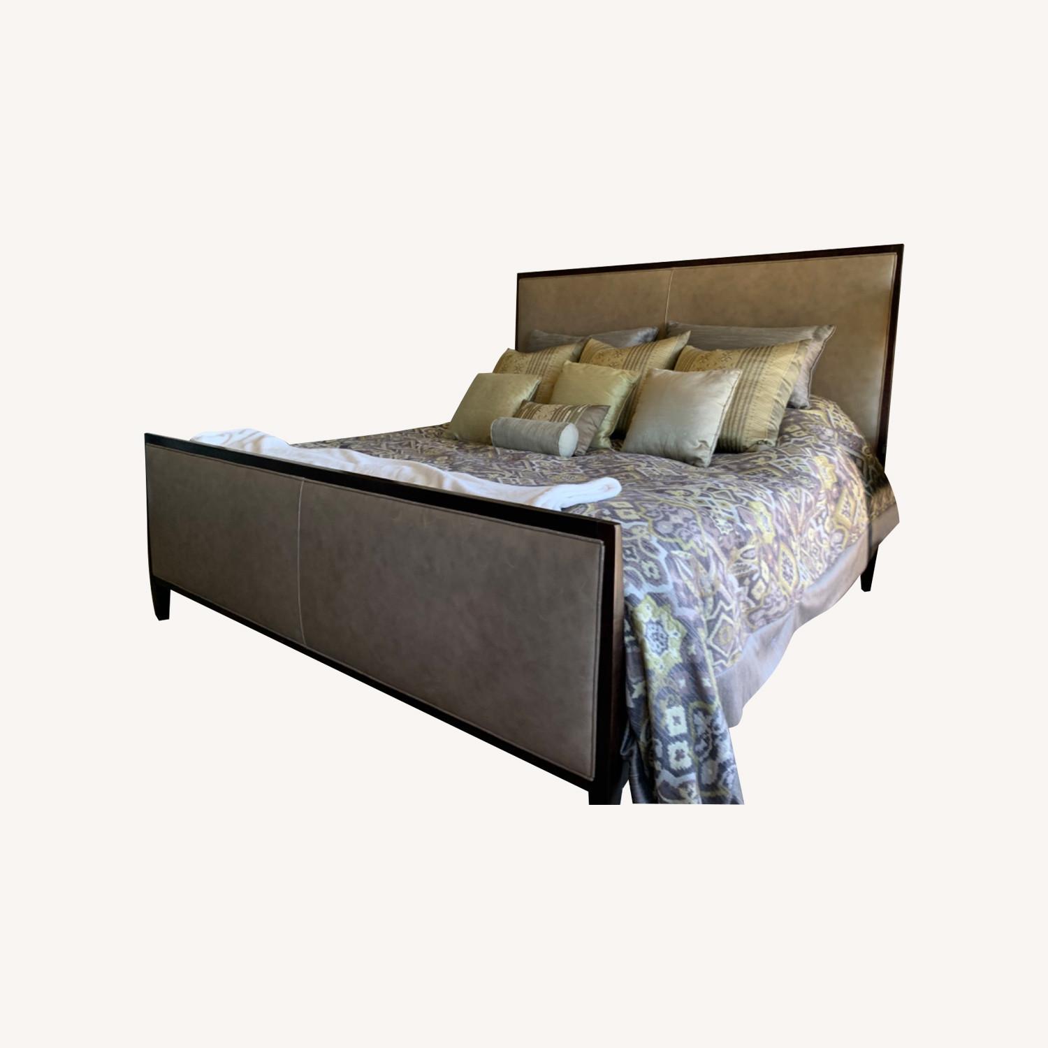 King Size Bed Frame w Leather Headboard Footboard - image-0