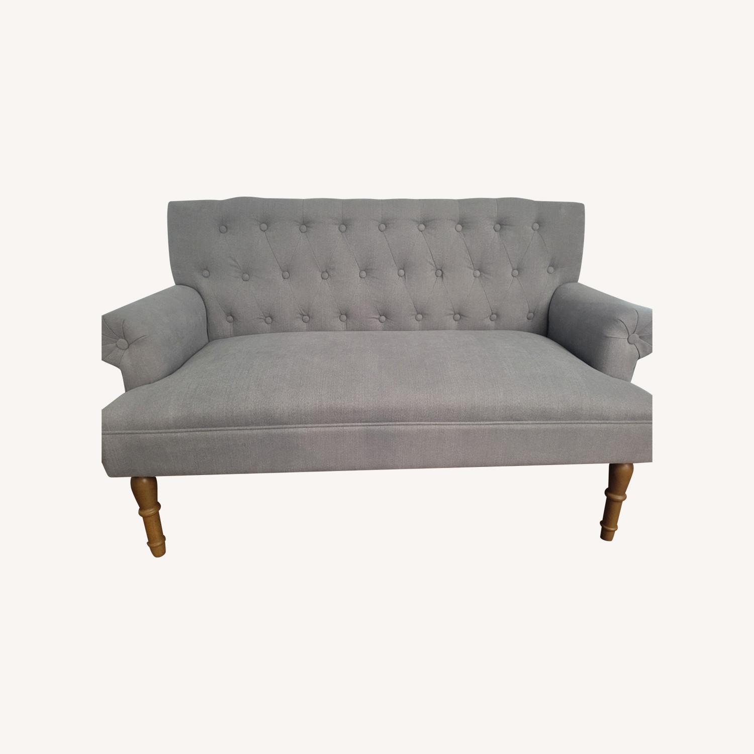 Gray Tufted Loveseat/Settee with Rolled Arms - image-0