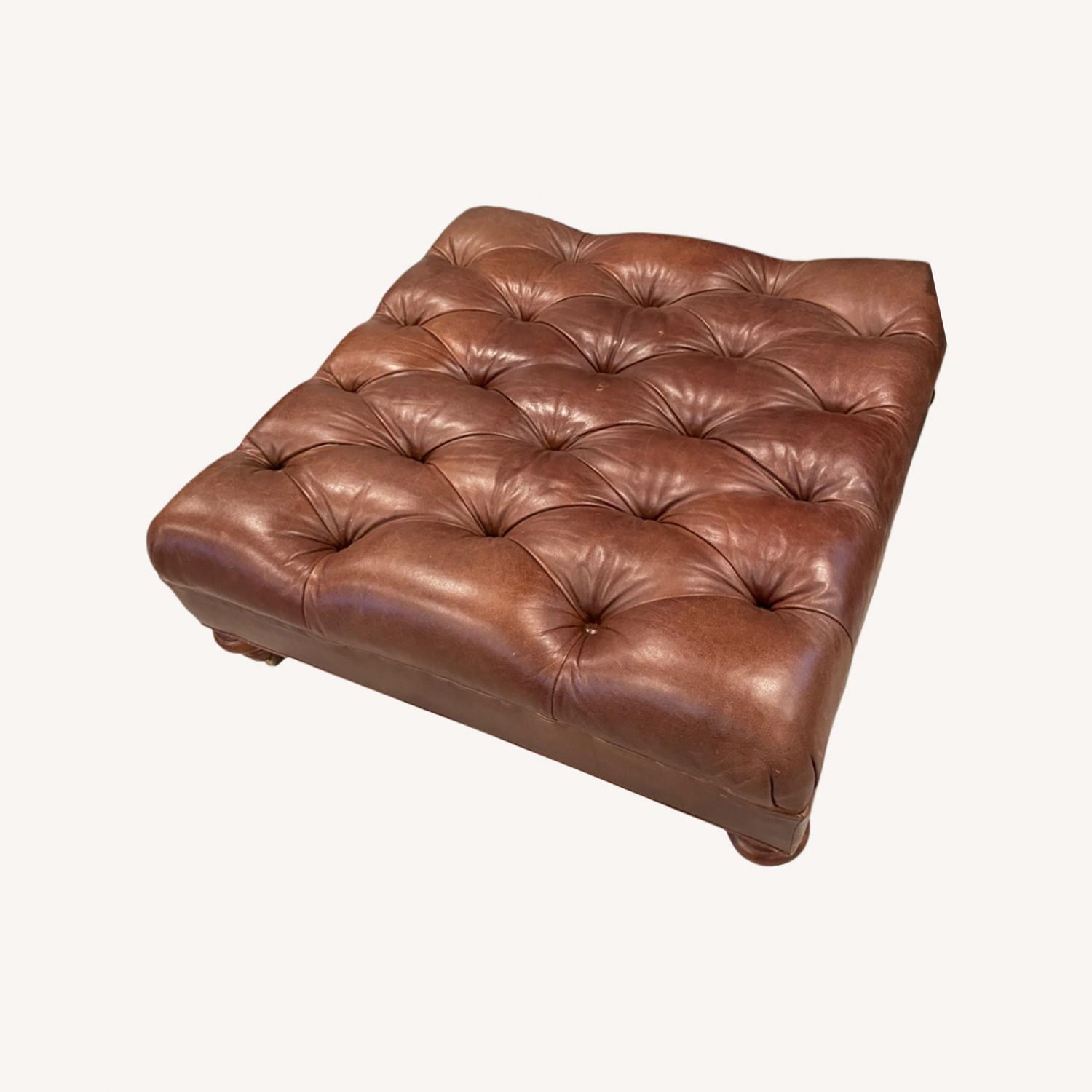 Thomasville 48" Square Leather Tufted Ottoman - image-0