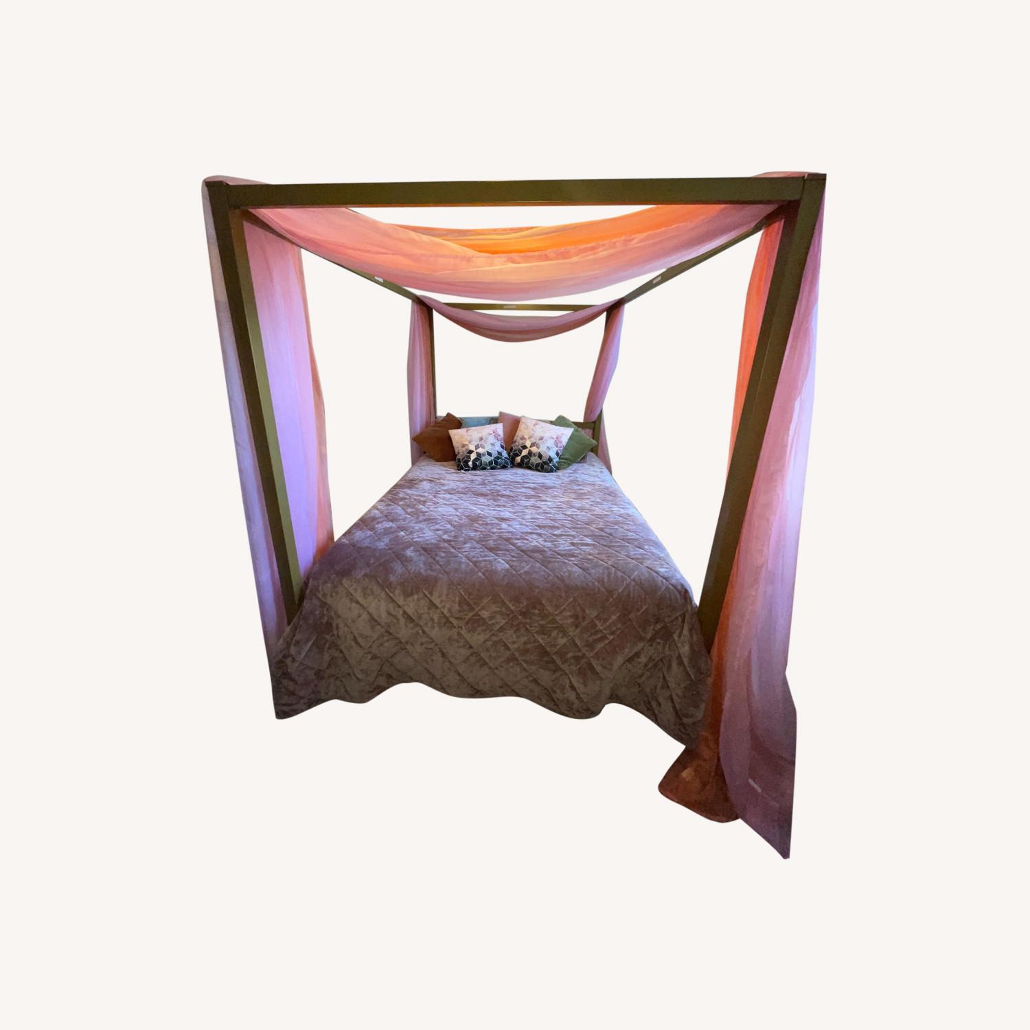 Canopy Bed Frame, Queen, Gold - image-0