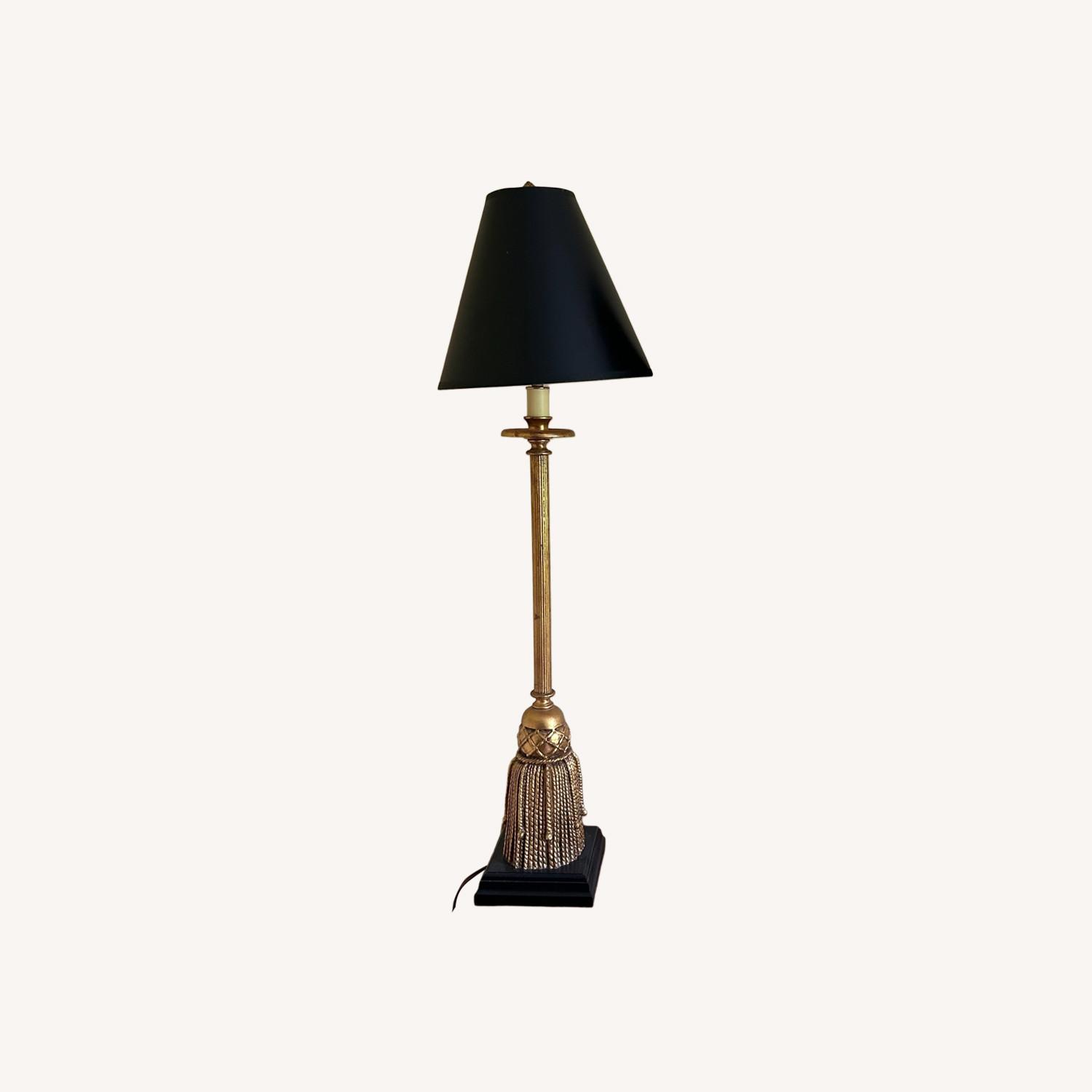 Pair of Antiqued Gold Tassel Table or Buffet Lamps - image-0