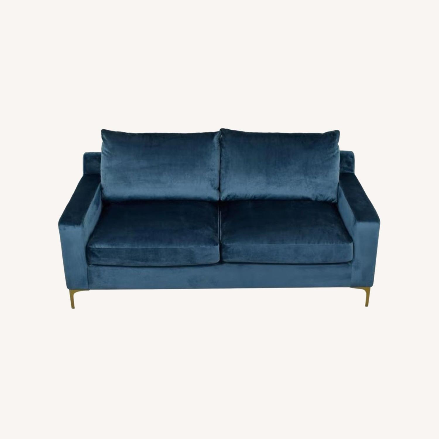 Blue Velvet Couch Two-Cushion Sofa - image-10