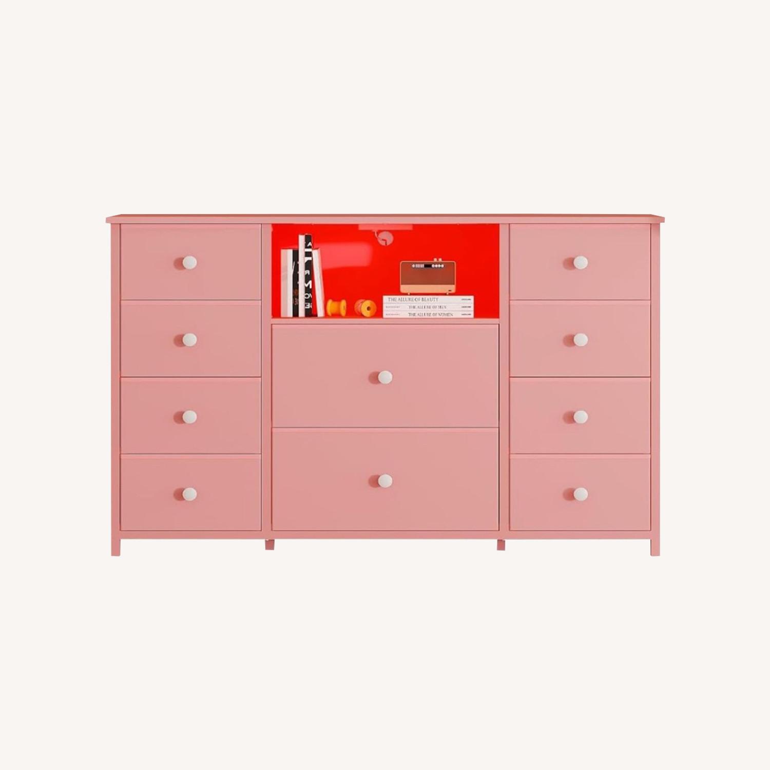 Pink Dresser with LED light and Charger - AptDeco
