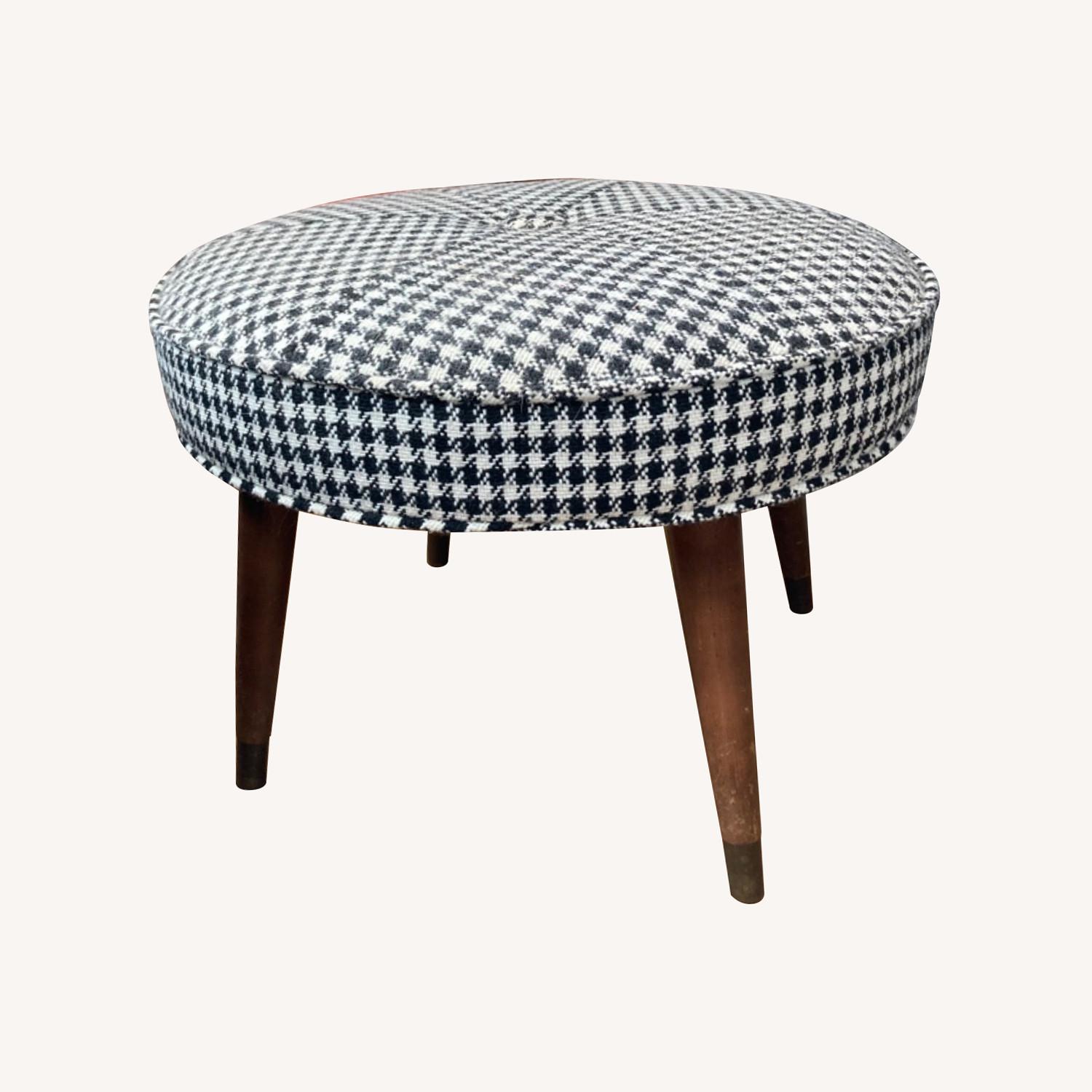 Vintage MCM Houndstooth Footstool - image-0