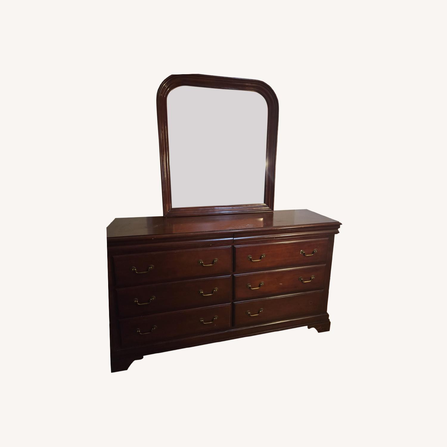 Cherry Wood Dresser W Hidden Drawers and Mirror - image-0