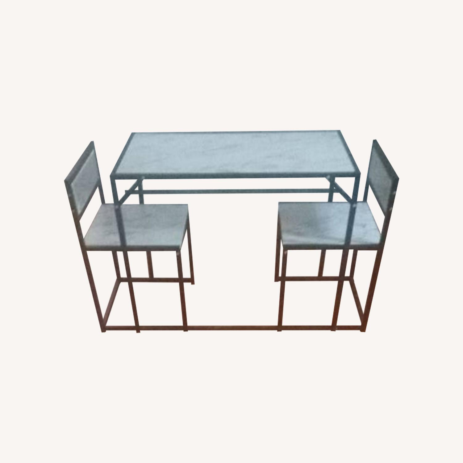 3 Piece White Faux Marble Dining Set - AptDeco