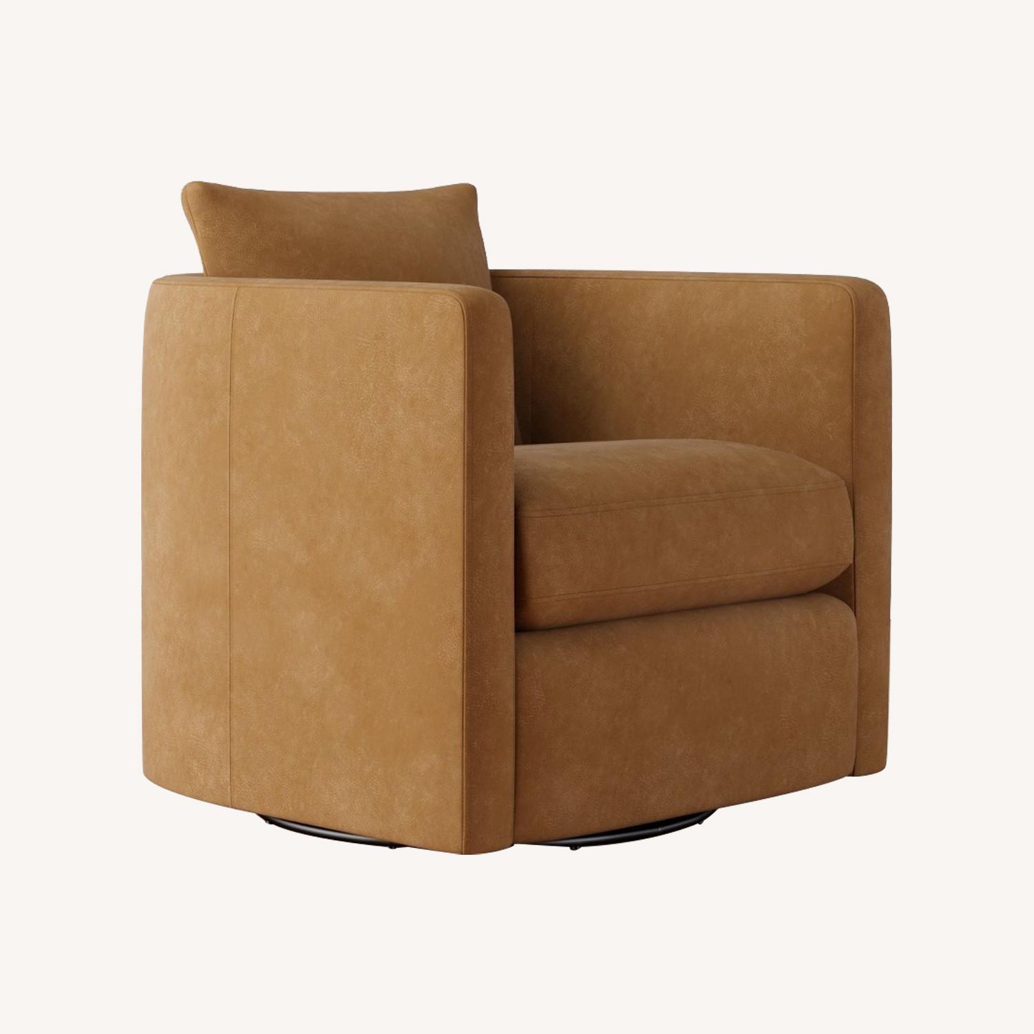 Pottery Barn Ayden Barrel Leather Swivel Chair - image-0