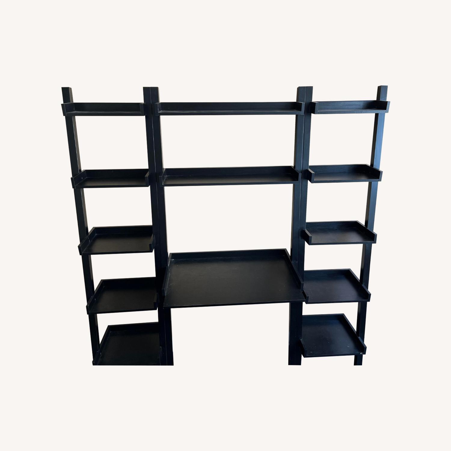 Dark Brown Wood Ladder Bookcase with Desk - image-0