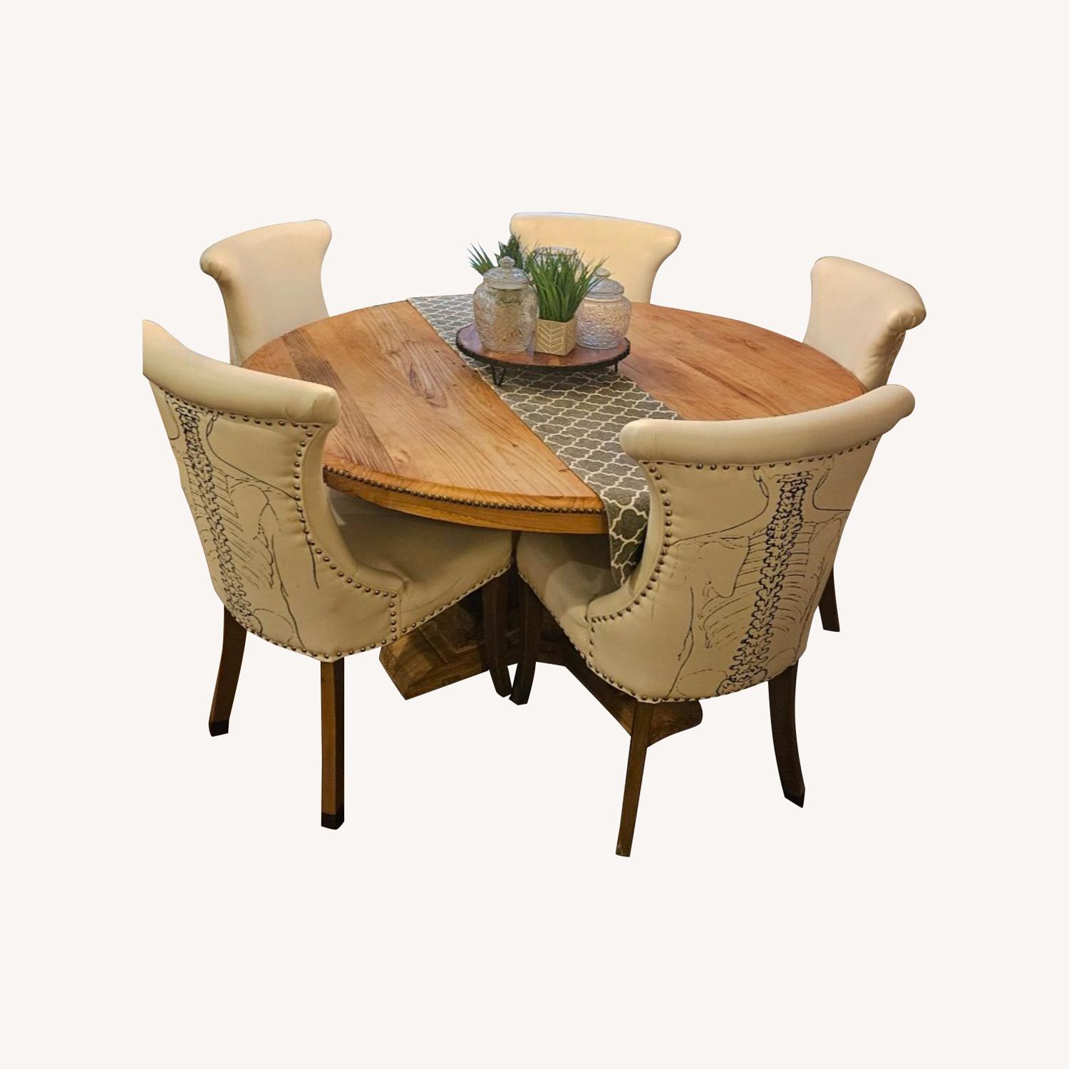 60" Solid Rustic Wood Round Dining Room Table Set - AptDeco
