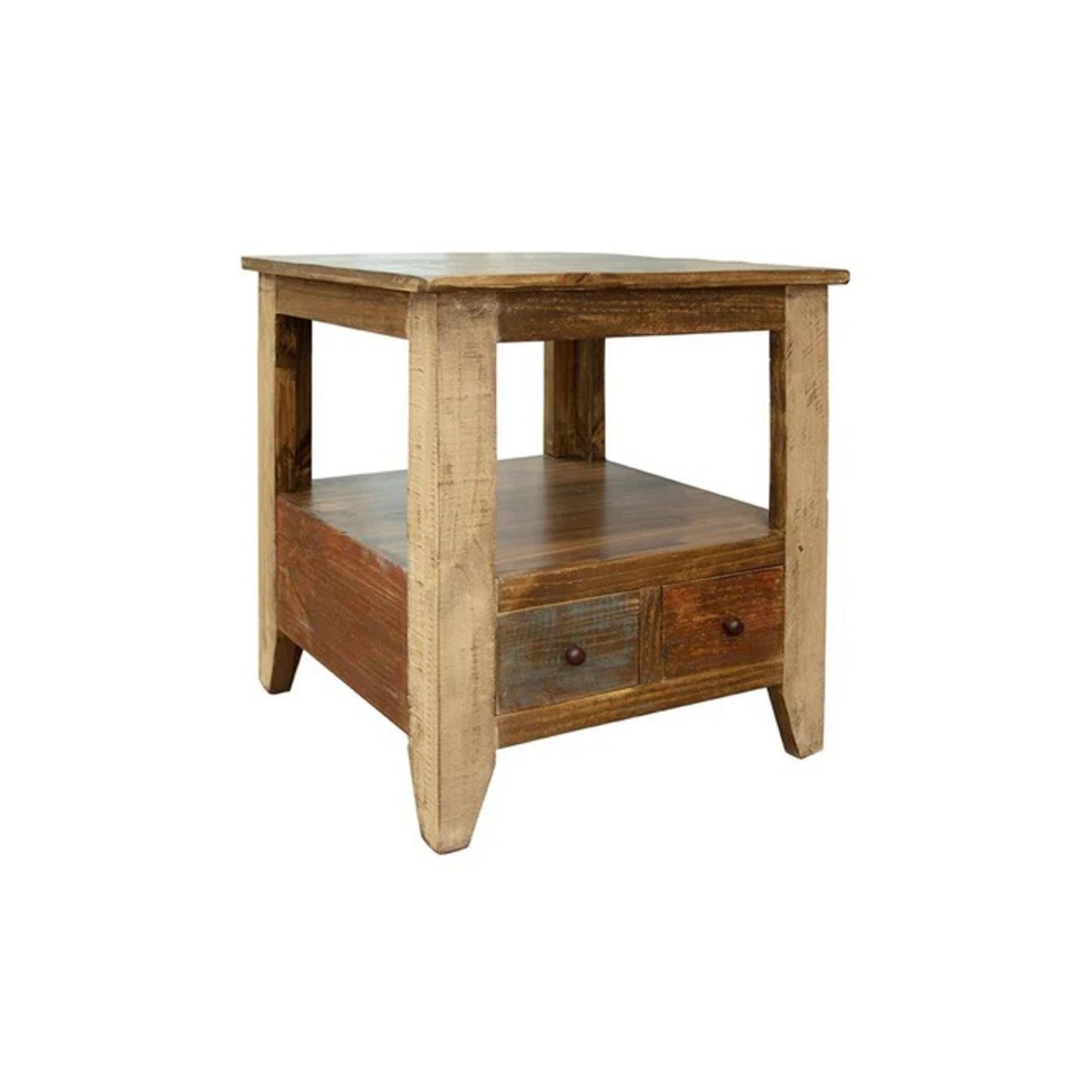 Multi-Color End Table Rustic Pine Wood - image-0