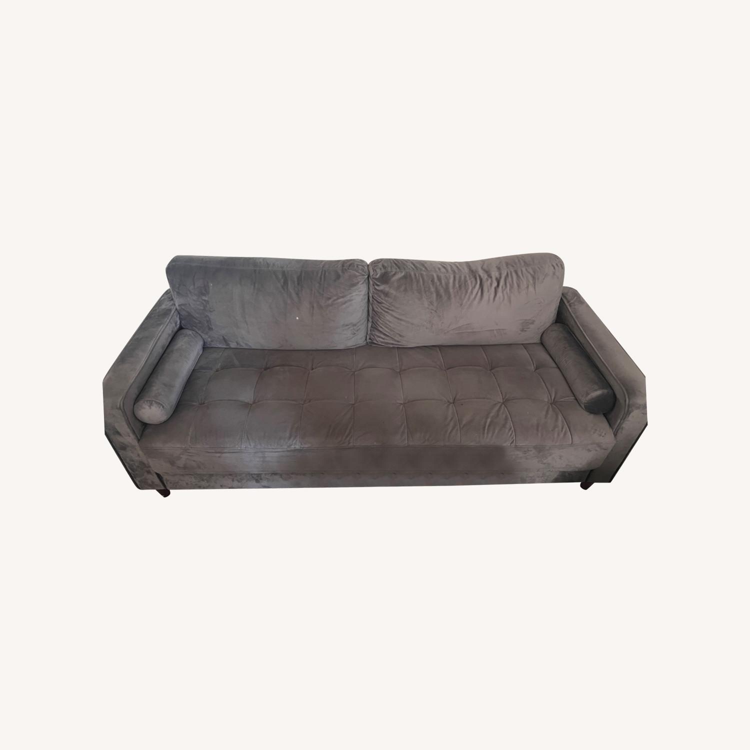 Mid Century Velvet Gray Couch - image-0