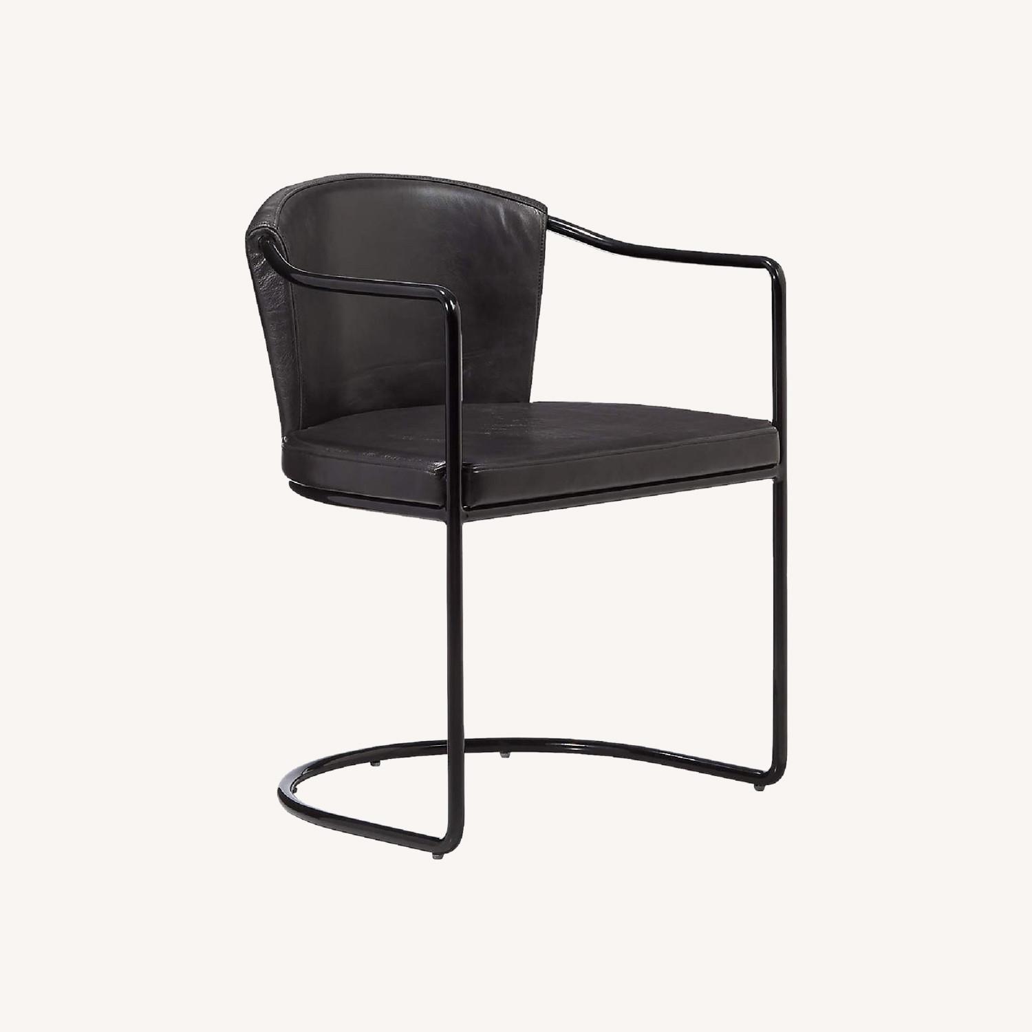 CB2 Black Leather Dining Chairs - image-0