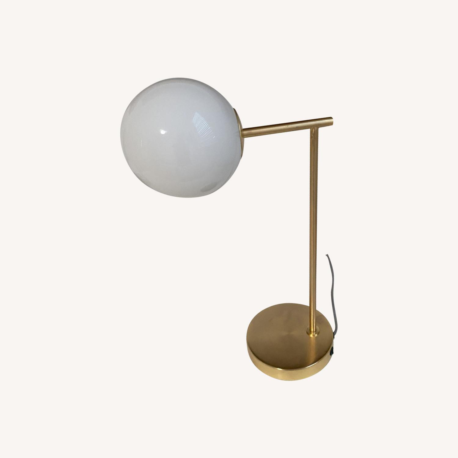 West Elm Staggered Glass Table Lamp + USB - Antique Brass - image-0