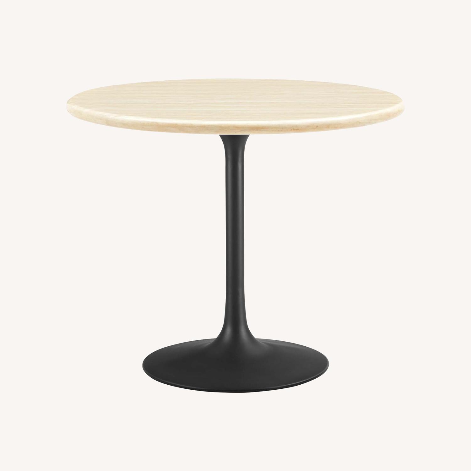 36" Dining Table In Travertine Top & Black Base - image-9