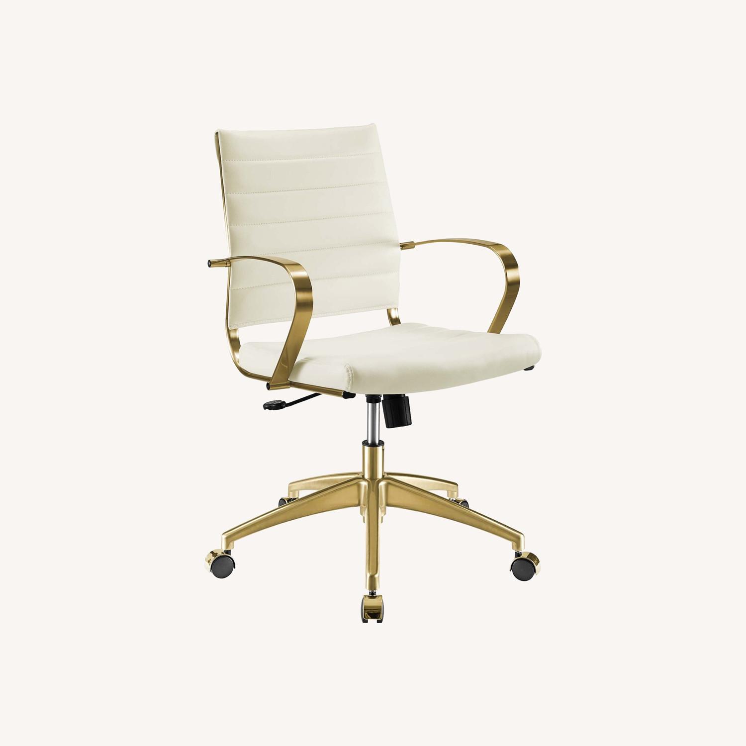 Office Chair In White Faux Leather W Gold Base - image-8