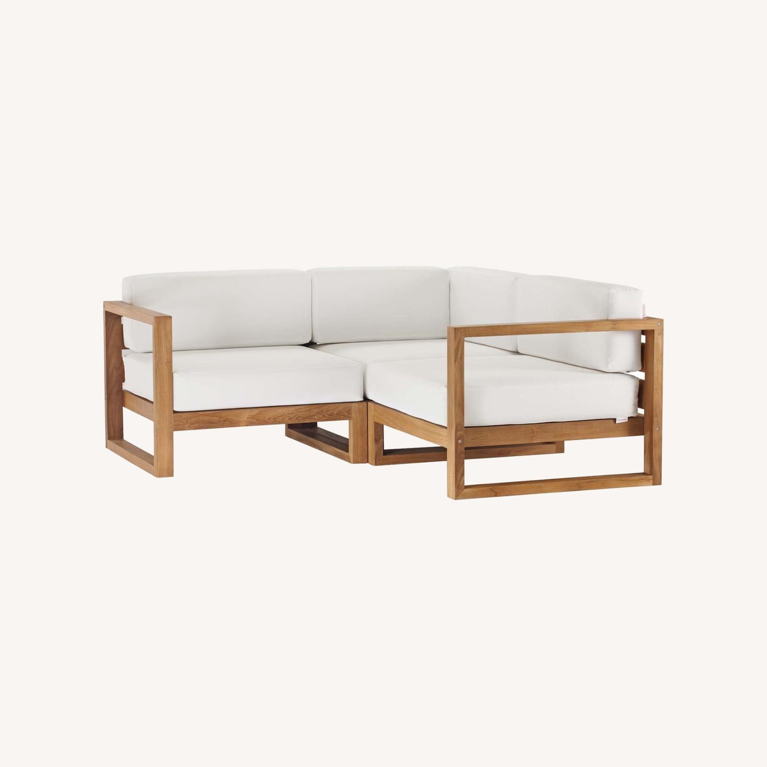 Outdoor Sectional Sofa InNatural Wood & White Seat - image-15