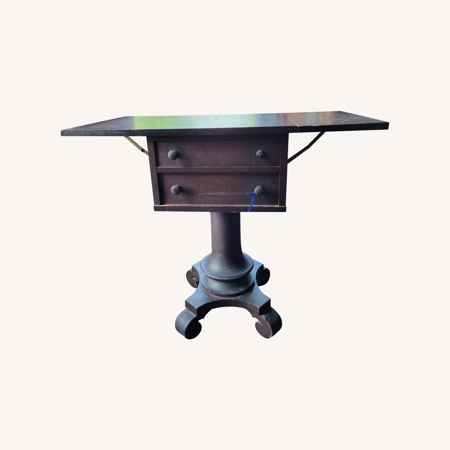 Vintage Drop Leaf Side Table with 2 Drawers - image-0