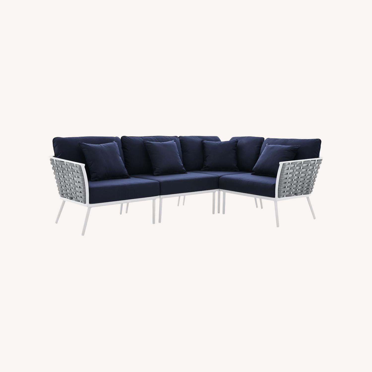 Outdoor Sectional Sofa In White Frame & Navy Seat - image-15