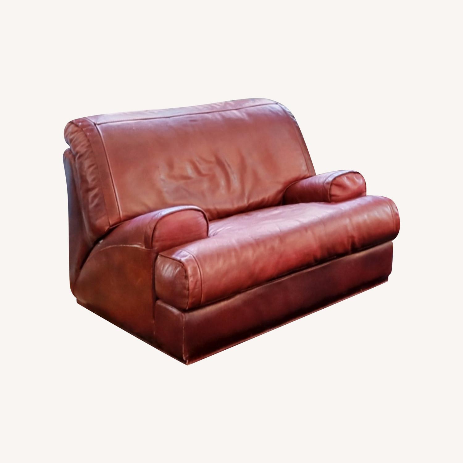 Roche Bobois Red Leather Club Chairs 1980's - image-0