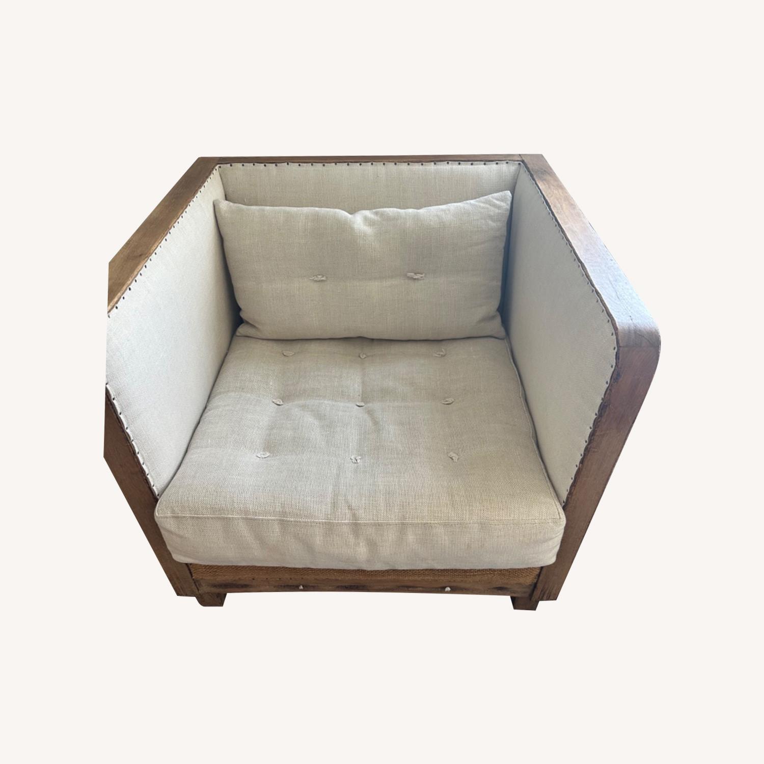 Restoration Hardware Wood and Fabric Armchair - image-0