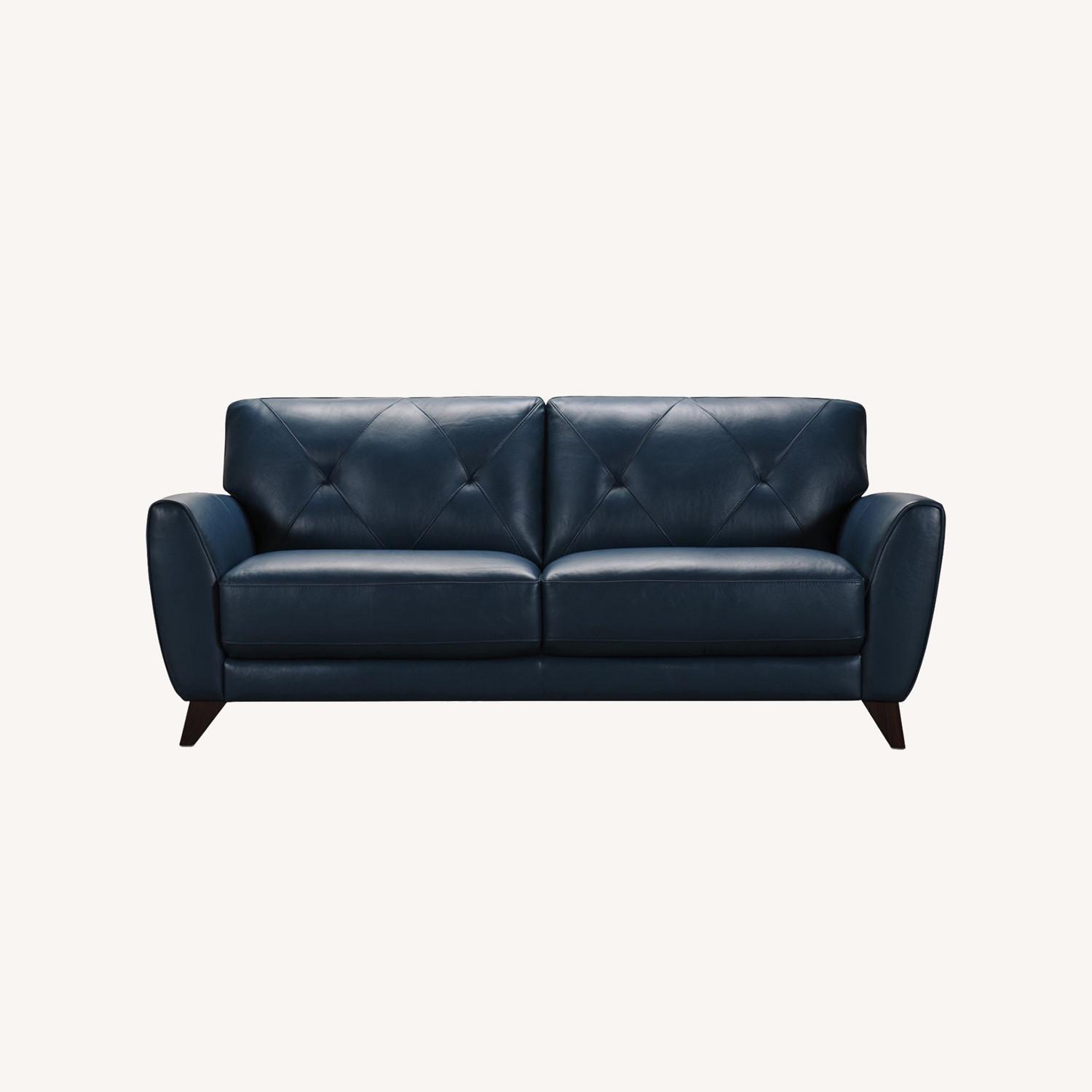 Macy's Teal Blue Leather Couch - image-0