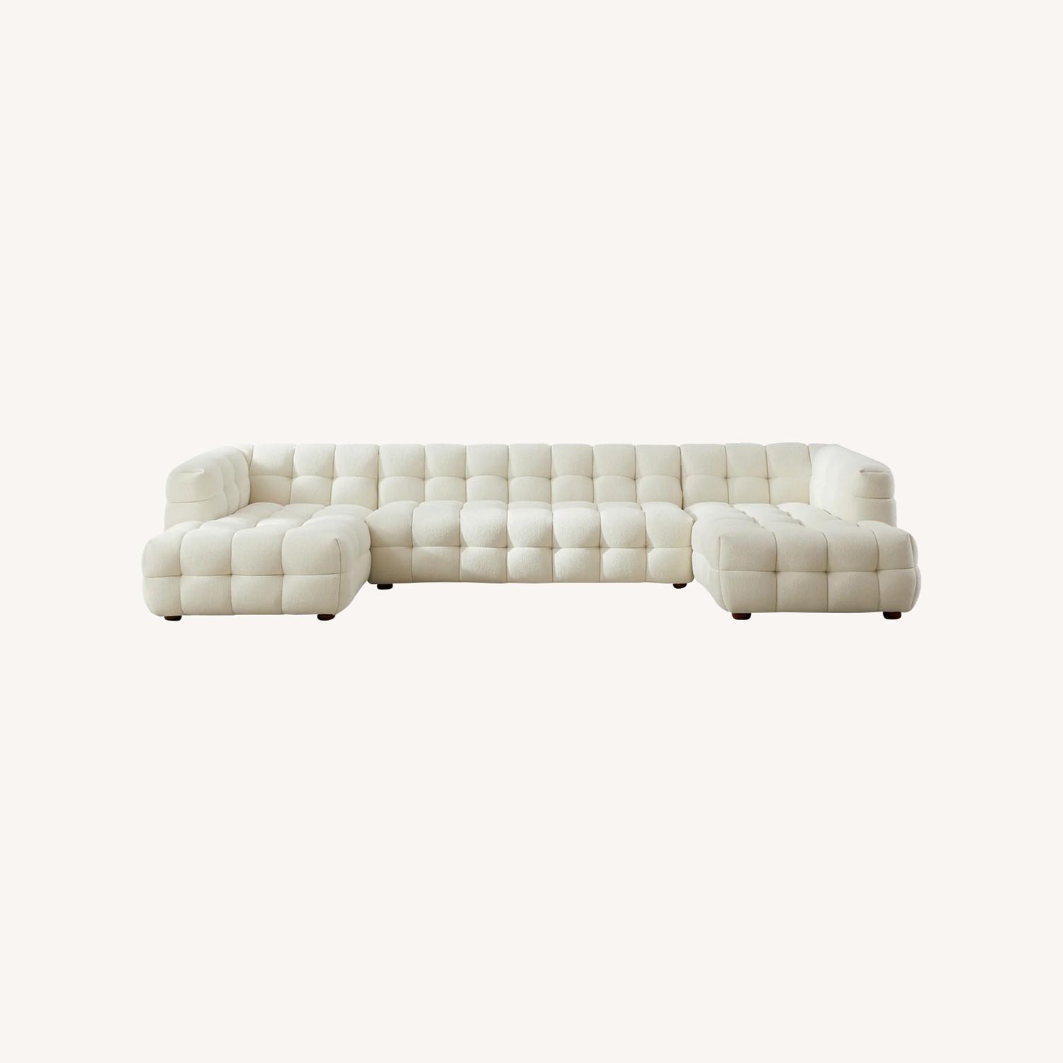 Mayford Ivory Velvet U-Shape Corner Sofa - image-0