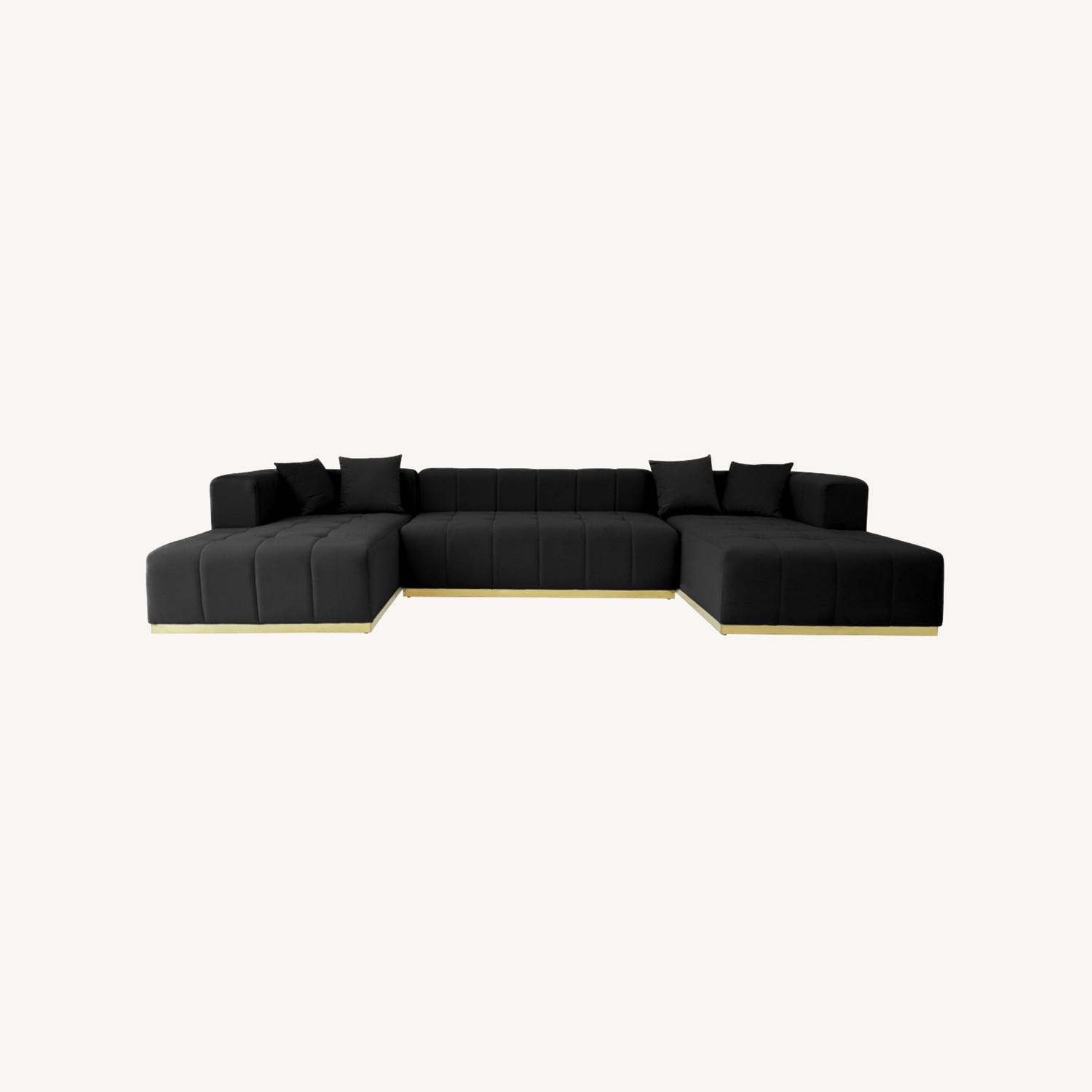 Olivia Black Velvet U-Shape Corner Sofa - image-0