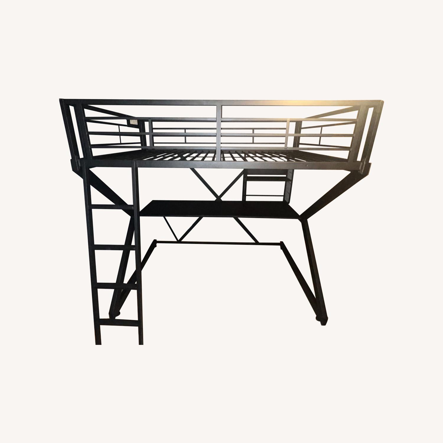 Full Size Metal Loft Bed Frame with Built-in Desk - image-0