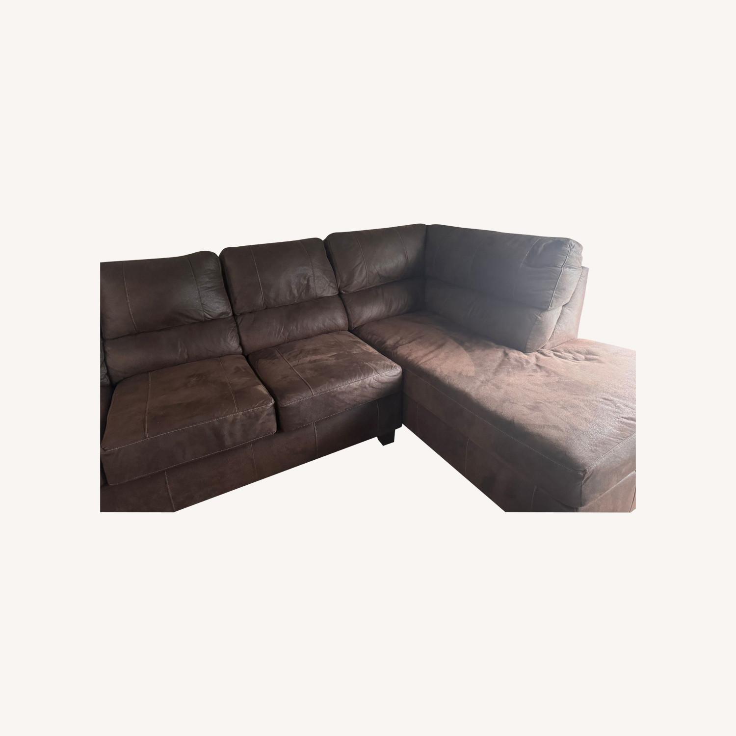 Brown Faux Leather Couch - image-0