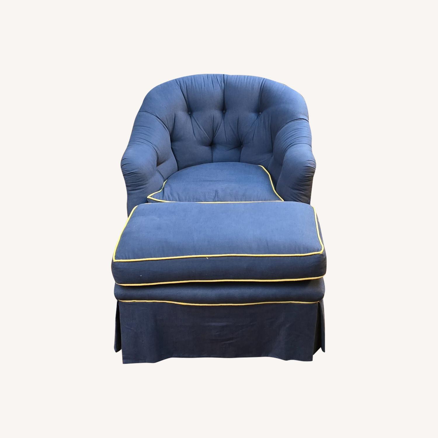 Denim Blue Barrel Back Chair with Ottoman - image-0