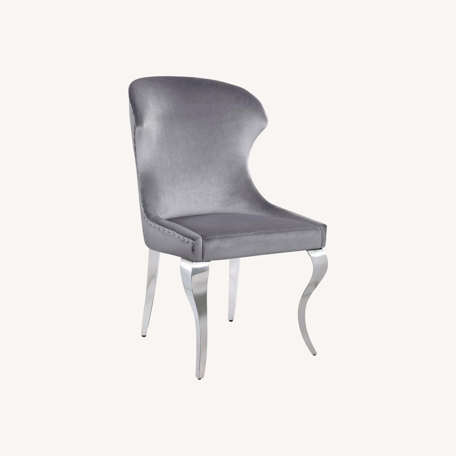 Side Chair In Grey Fabric & Polished Chrome Legs - image-11