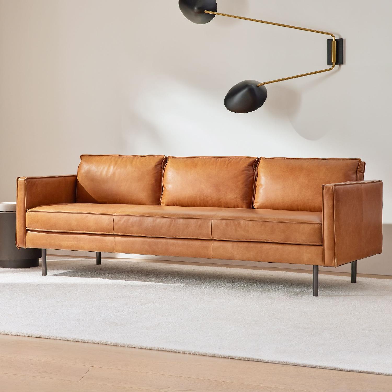 West Elm Leather Sofa 3 Seater - image-6