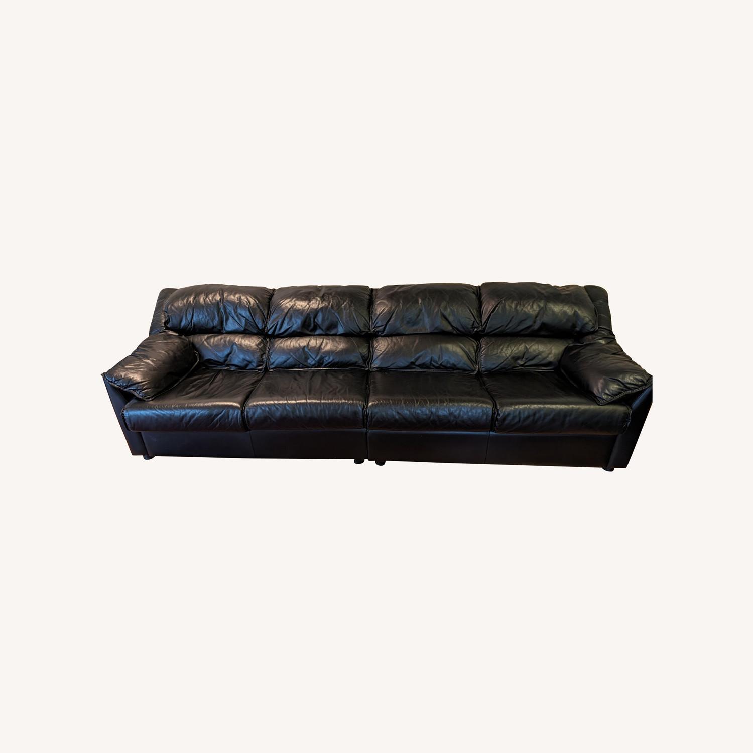 Four Seater Black Leather Sofa - image-0
