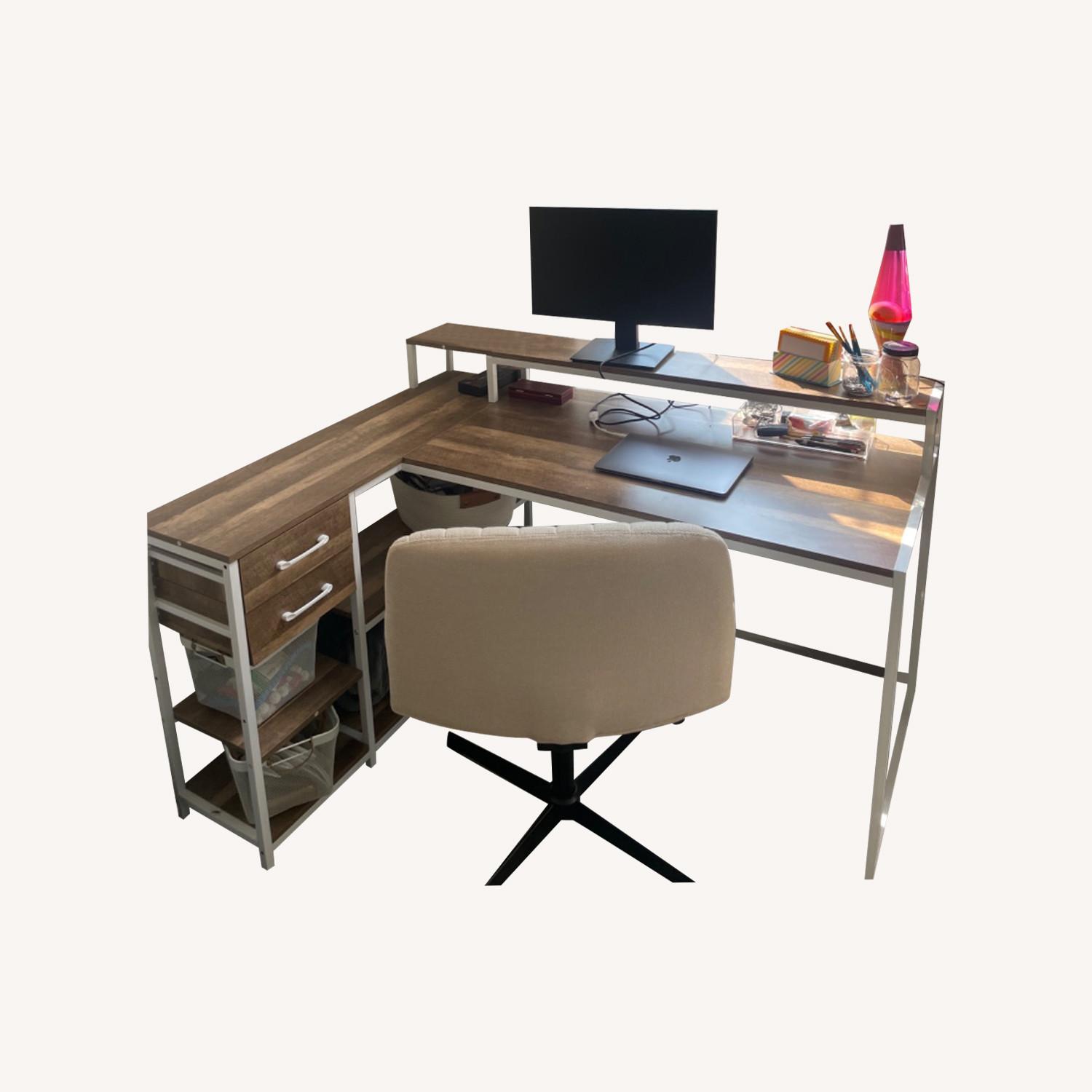 L Shaped Desk with Monitor Stand - image-0