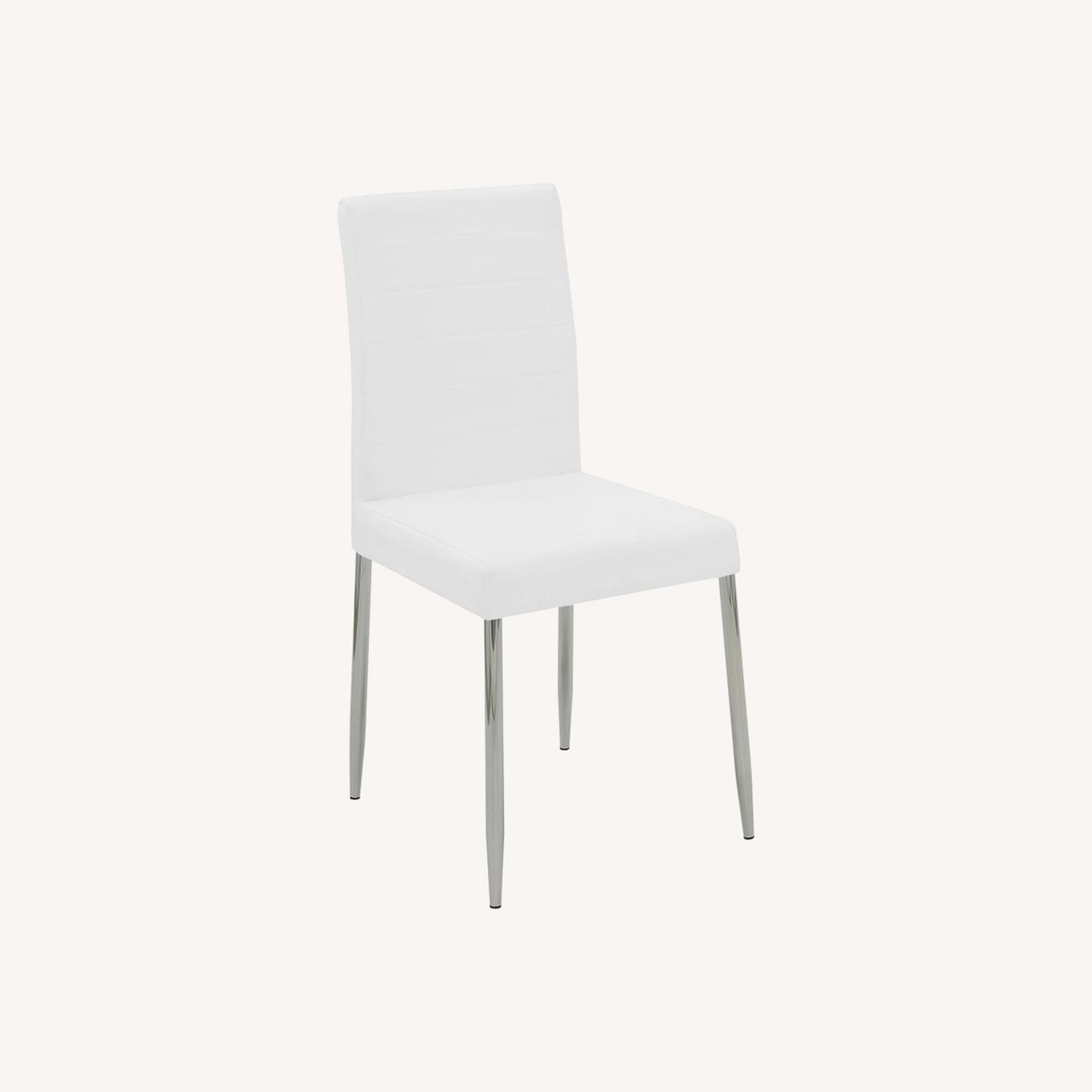 Dining Chair In White Leather & Chrome Metal Base - image-8