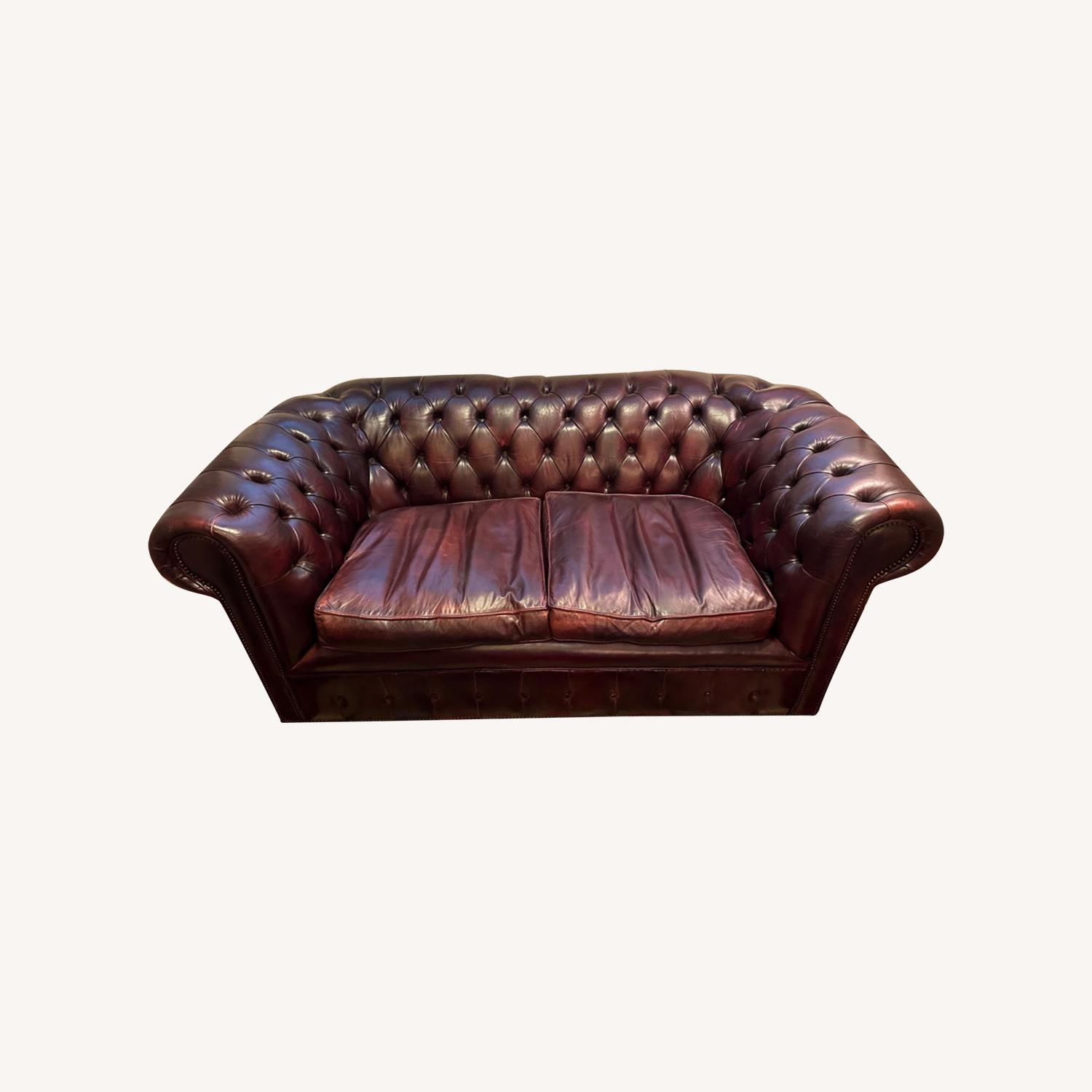 Tufted Oxblood Leather Sofa - image-0