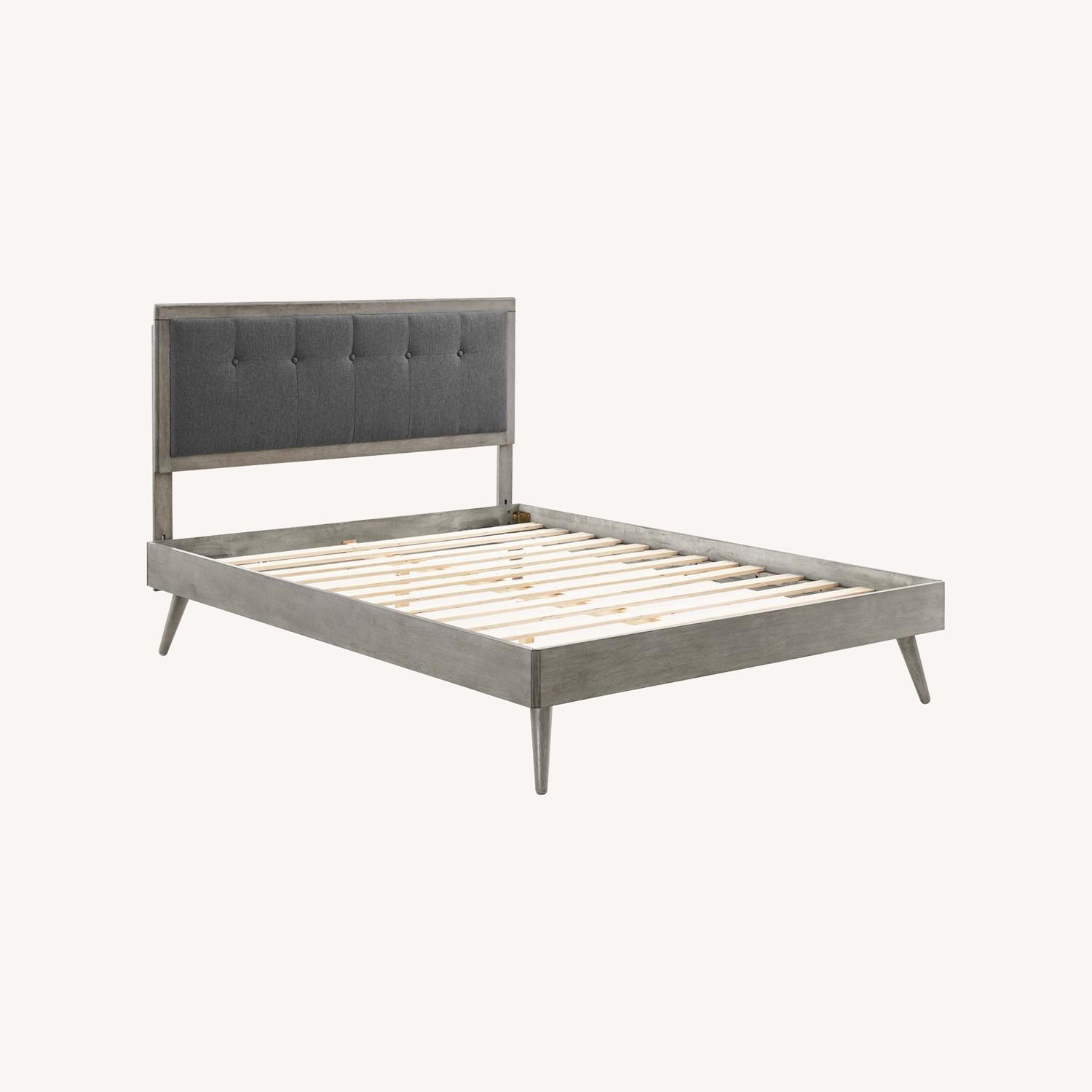King Bed In Gray Bed Frame & Charcoal Headboard - AptDeco