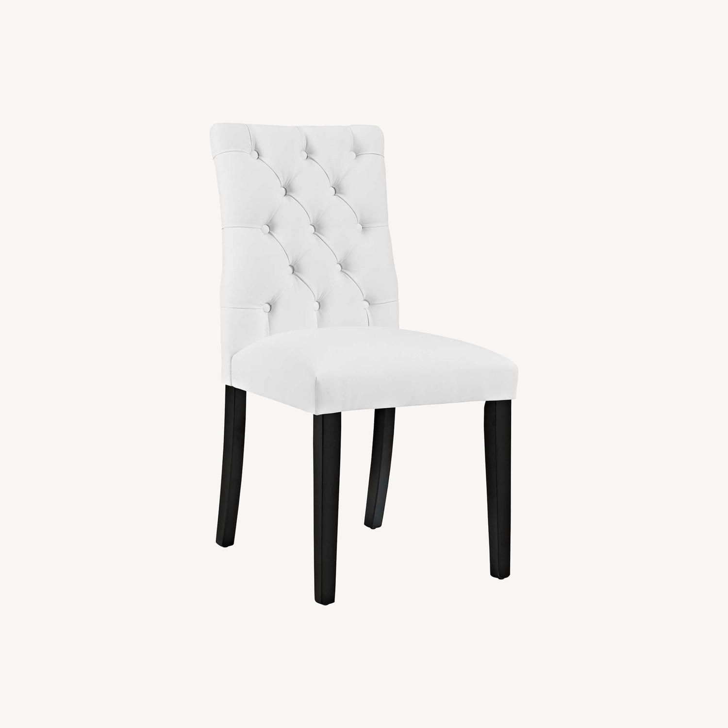 Dining Chair In White Tufted Vegan Leather - image-6