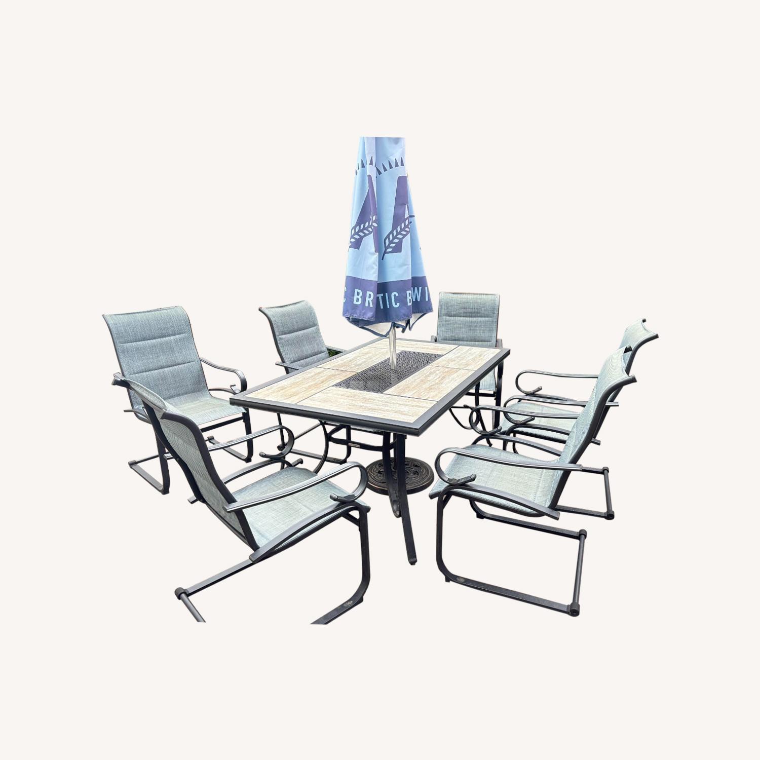 7-Piece Steel Padded Outdoor Patio Dining Set - image-0
