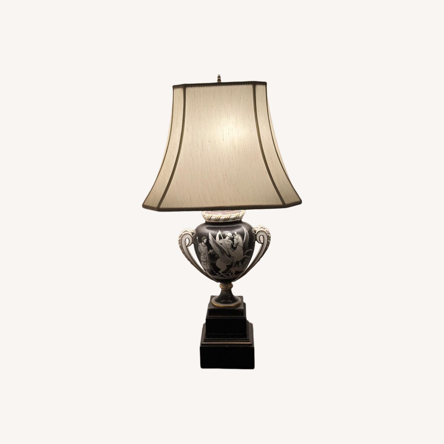 Antique Black and White Ceramic Lamp - image-0