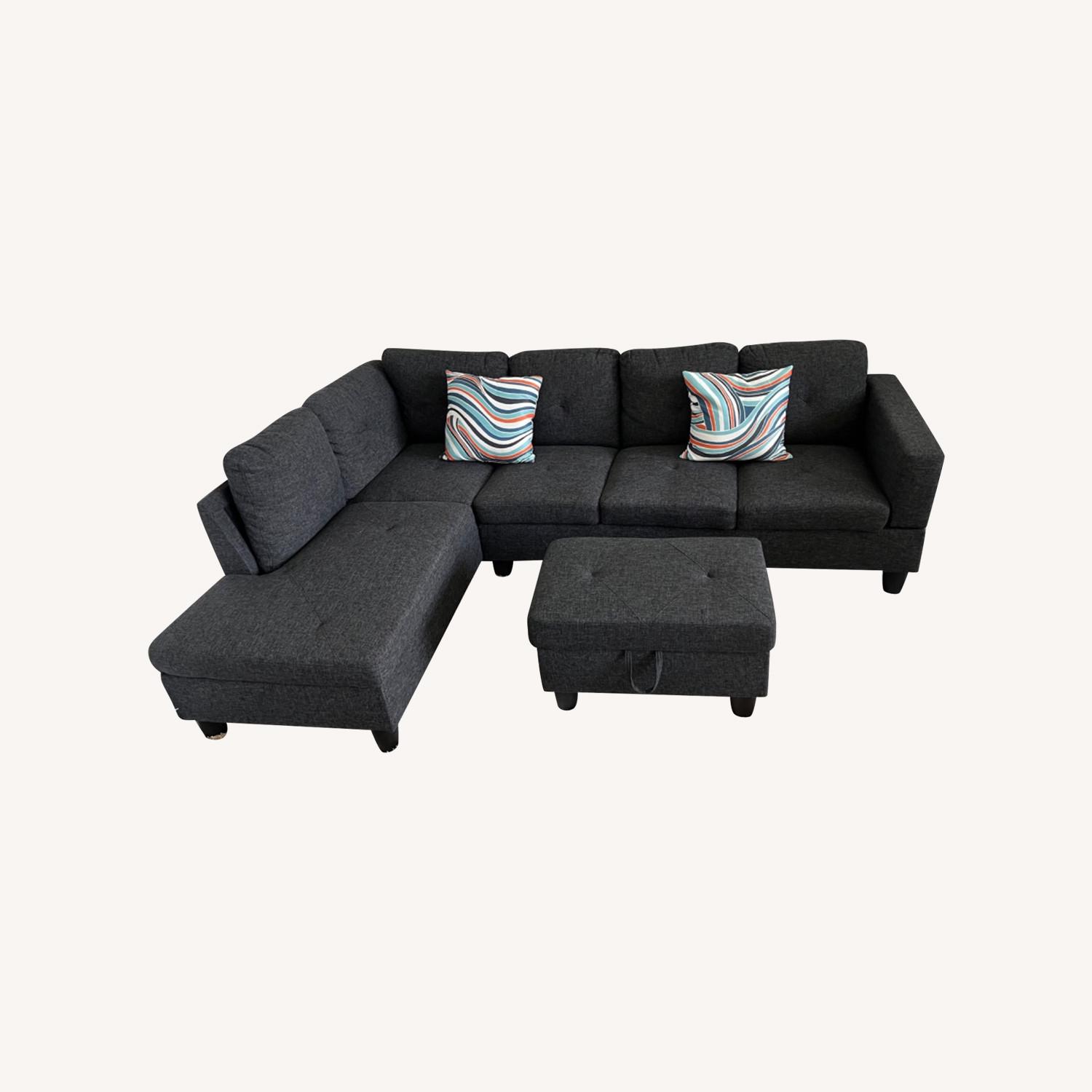 Wayfair Charcoal Grey Linen 3-Piece Sectional - image-0