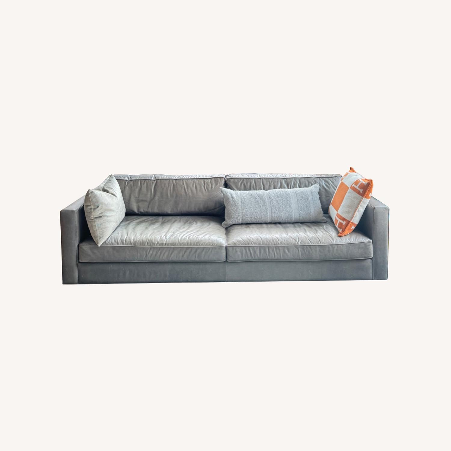 Restoration Hardware Maddox Slim Leather Sofa (Pewter) - image-0