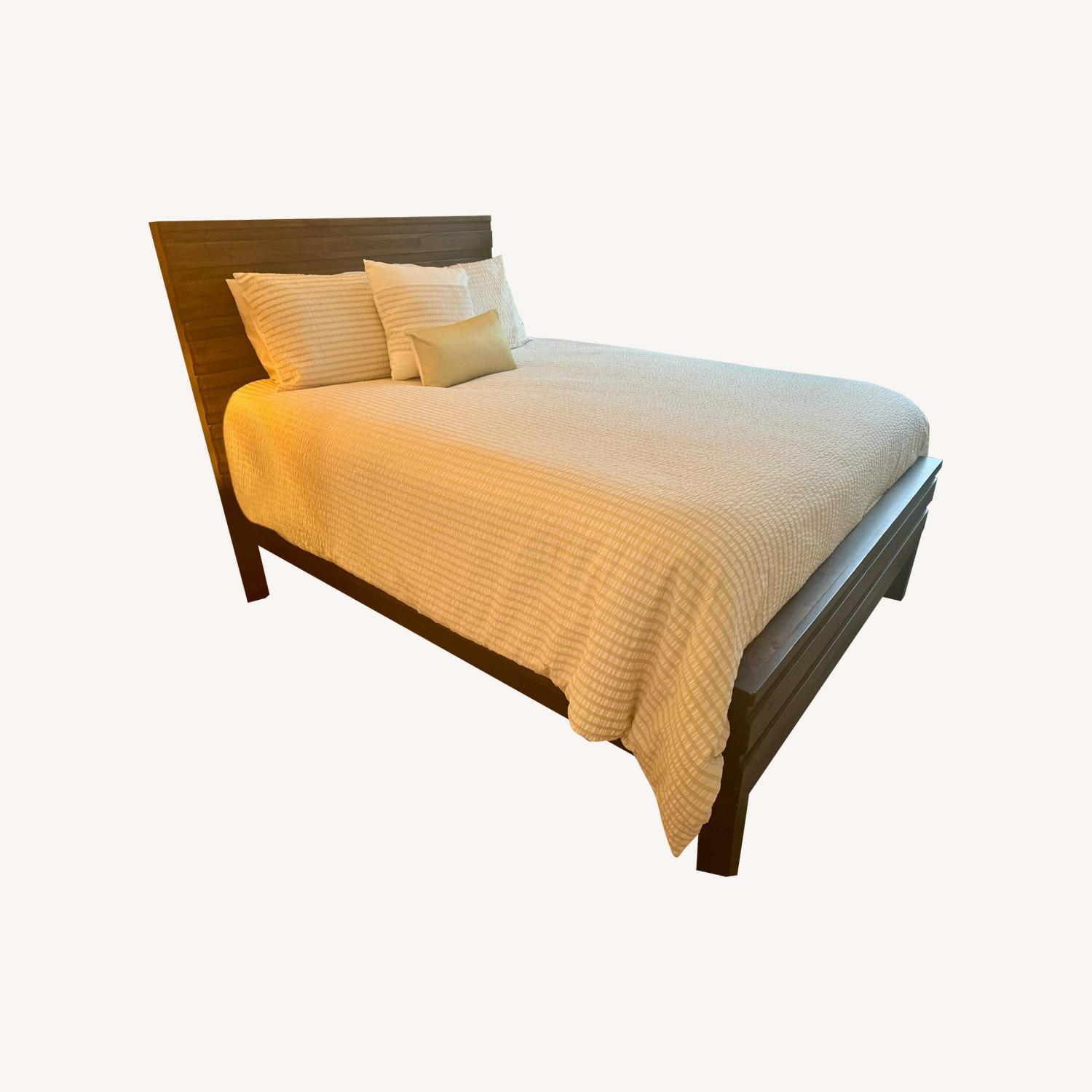 Ethan Allen Queen Bed Dark Brown Wood - image-0