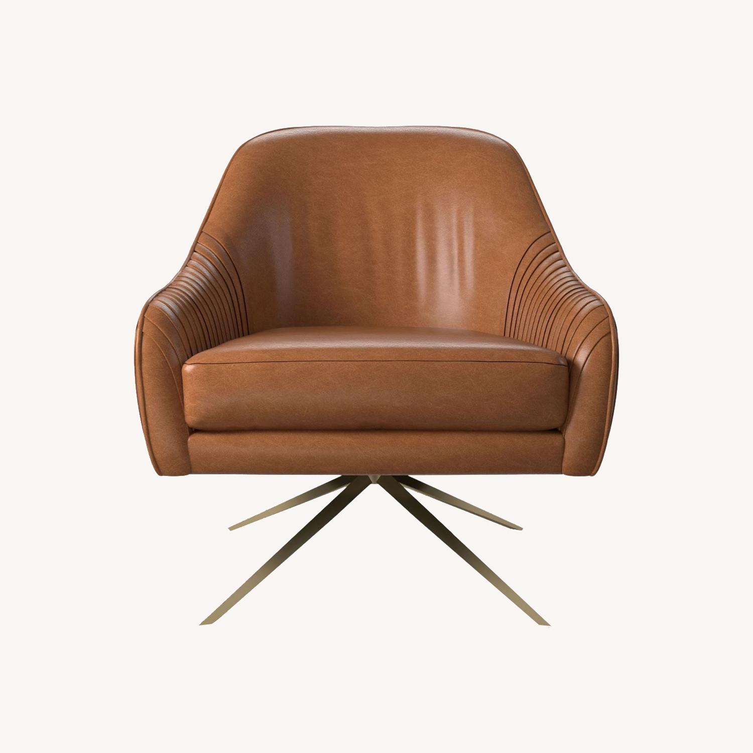 West Elm Roar & Rabbit Leather Swivel Chair - image-0