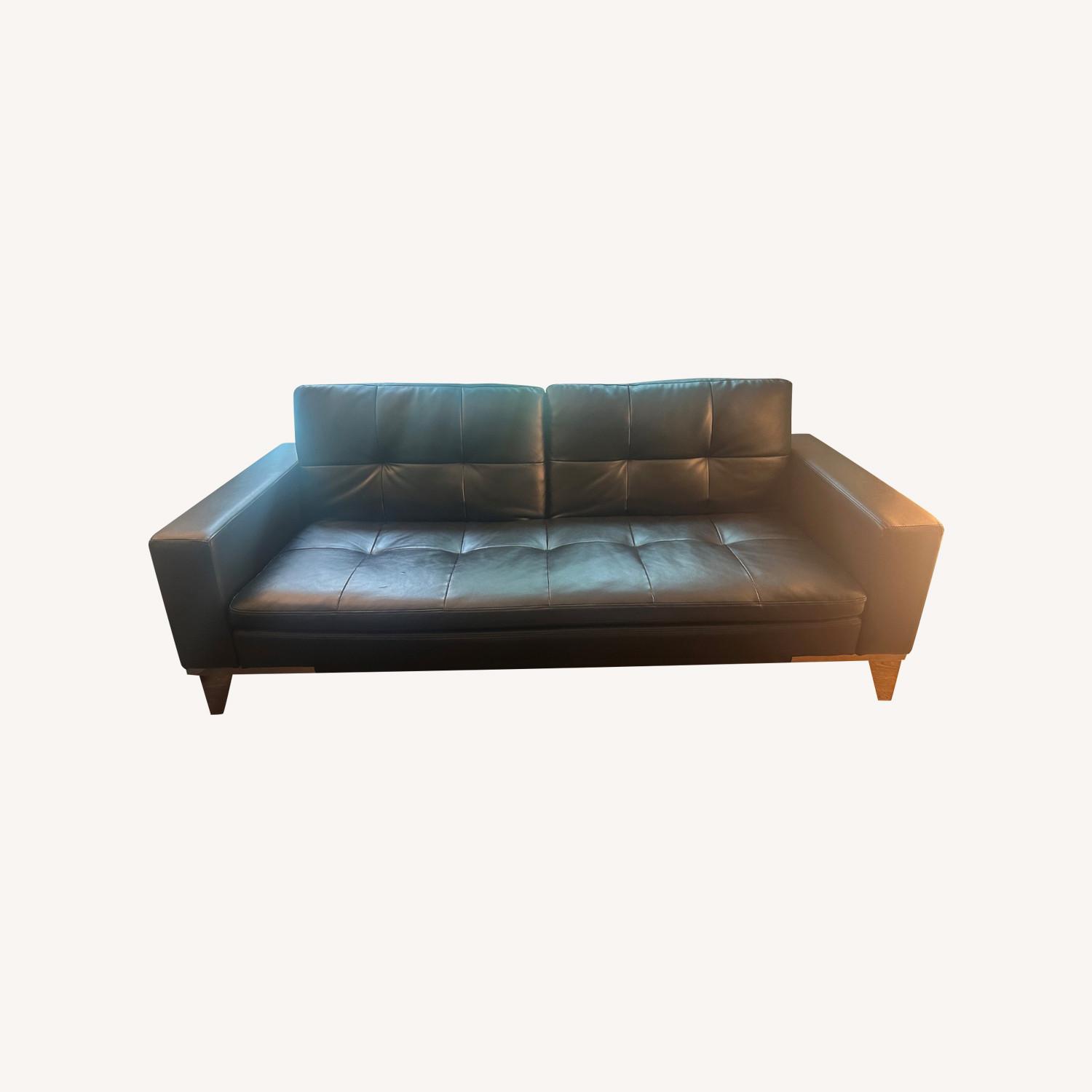 Black Leather Futon Sofa - image-0